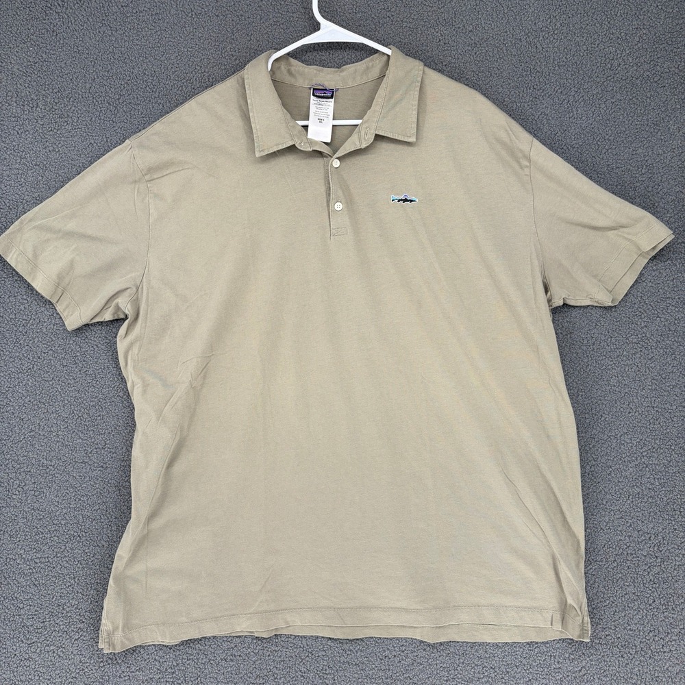 Patagonia Mens 3XL Organic Cotton Short Sleeve Polo Shirt Green Fitz Roy Trout